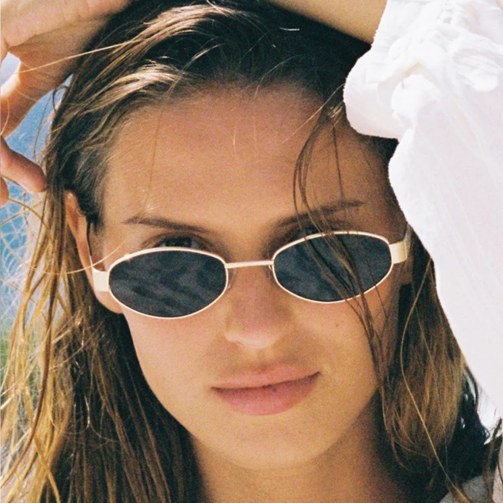 Z Supply Gold Oval Frame Sunglasses with Dark Lenses